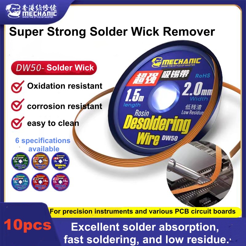 Solder Wick Braid - 10 Stück Hochreiner Kupfer-Lötdraht Entlötfaden 1,0-3,5mm